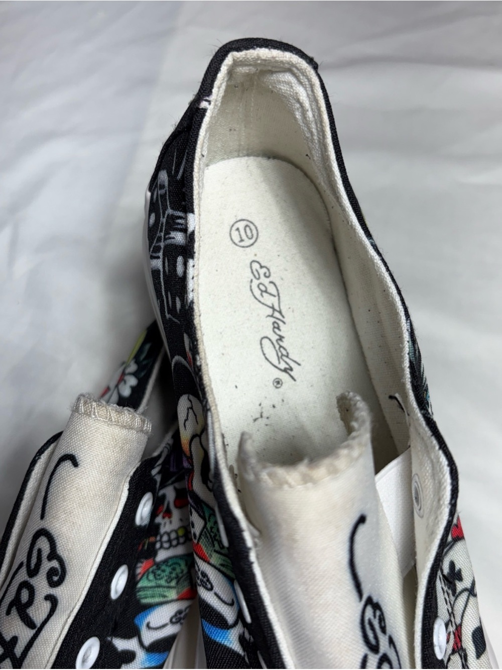 Ed Hardy Black and White Slip-On Graphic Athletic Sneakers - Picture 9 of 13